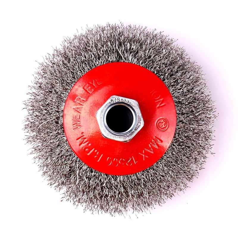 TOPGO 2 Pack 4 Inch Coarse Crimped Wire Wheel for 4 1/2 Angle Grinder, 5/8 Inch-11 Threaded Arbor, 0.014 Inch Carbon Steel Wire Wheel Brush for Rust, Corrosion, Paint Removal - Image 5